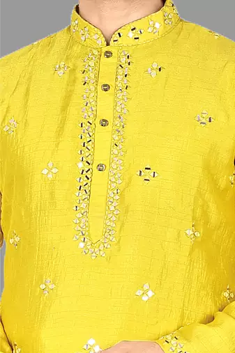 Mens embroidery mirror work done in front all over kurta-pajama