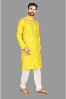 Mens embroidery mirror work done in front all over kurta-pajama 3