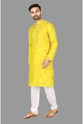 Mens embroidery mirror work done in front all over kurta-pajama 5