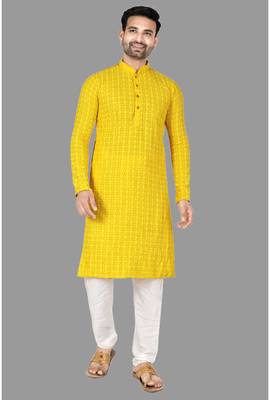 Mens pattern stitched kurta with churidar kurta-pajama 1