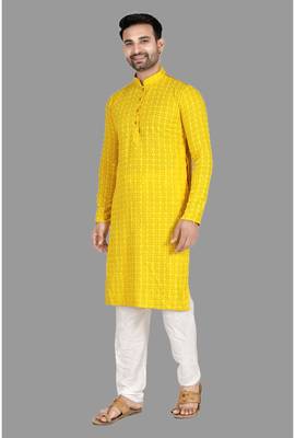 Mens pattern stitched kurta with churidar kurta-pajama 5