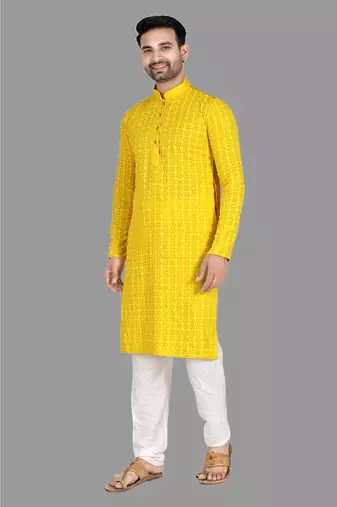 Mens pattern stitched kurta with churidar kurta-pajama