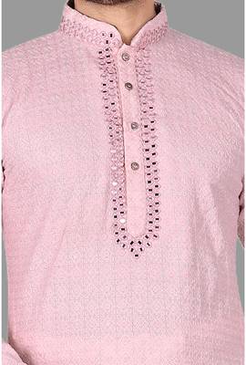 Mens mirror embroidery work in front and sleeve and collar kurta-pajama 2