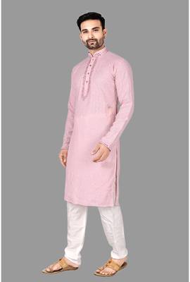 Mens mirror embroidery work in front and sleeve and collar kurta-pajama 3