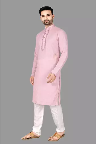 Mens mirror embroidery work in front and sleeve and collar kurta-pajama