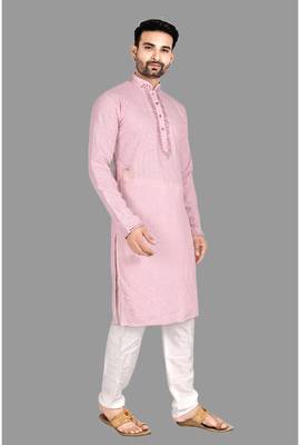 Mens mirror embroidery work in front and sleeve and collar kurta-pajama 4