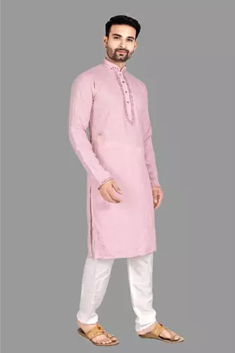 Mens mirror embroidery work in front and sleeve and collar kurta-pajama