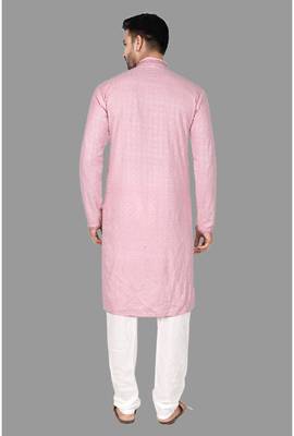 Mens mirror embroidery work in front and sleeve and collar kurta-pajama 5