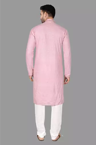 Mens mirror embroidery work in front and sleeve and collar kurta-pajama