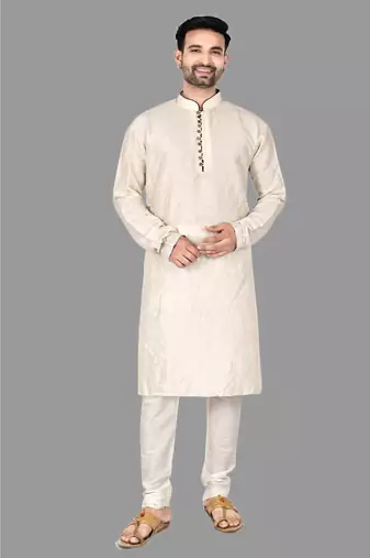 Mens threading work all over front and collar pattern sticthed   kurta-pajama