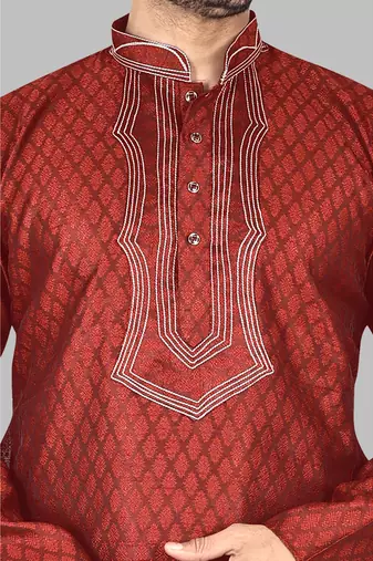 Mens threading work with stylished stitched kurta kurta-pajama