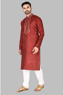 Mens threading work with stylished stitched kurta kurta-pajama 3