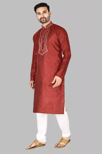 Mens threading work with stylished stitched kurta kurta-pajama