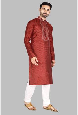 Mens threading work with stylished stitched kurta kurta-pajama 4