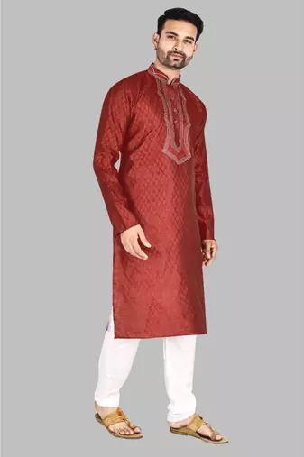 Mens threading work with stylished stitched kurta kurta-pajama