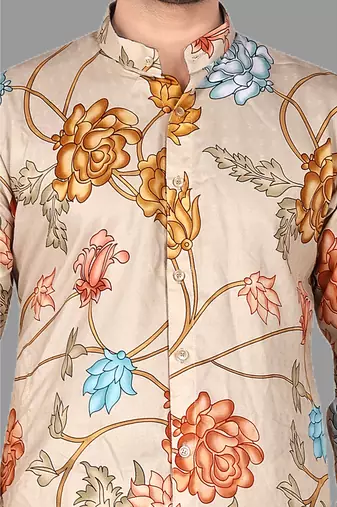 Mens digital print work kurta with churidar kurta-pajama