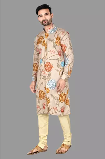 Mens digital print work kurta with churidar kurta-pajama