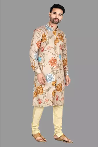 Mens digital print work kurta with churidar kurta-pajama
