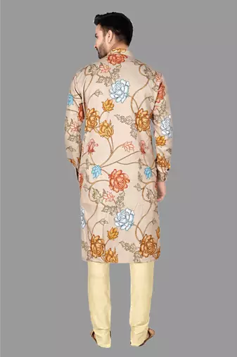 Mens digital print work kurta with churidar kurta-pajama