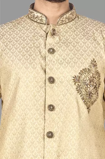 Mens hand work done in front button & collar semi indo    indo-western-dresses