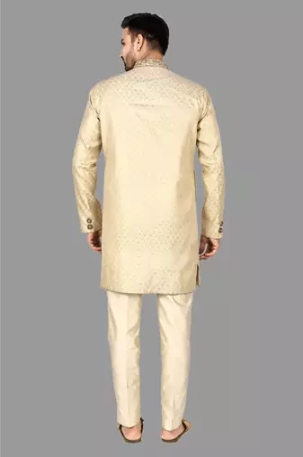 Mens hand work done in front button & collar semi indo    indo-western-dresses