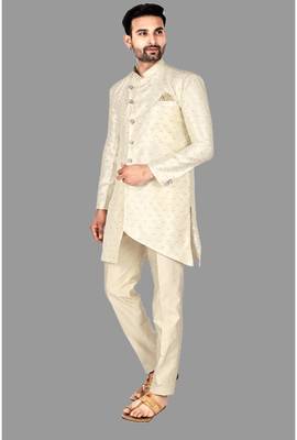 Mens pattern stitched semi indo solid stitched with churidar  indo-western-dresses 3