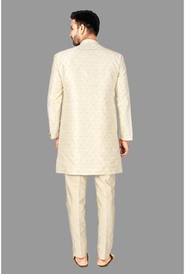 Mens pattern stitched semi indo solid stitched with churidar  indo-western-dresses 5