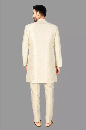 Mens pattern stitched semi indo solid stitched with churidar  indo-western-dresses