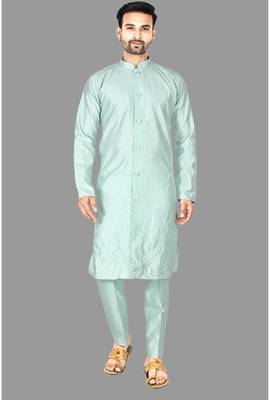 Mens front open kurta pattern stitched with churidar kurta-pajama 4