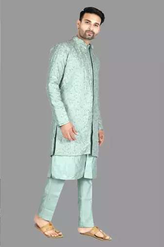 Mens front open semi indo with pattern stitched kurta and churidar    indo-western-dresses