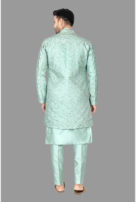 Mens front open semi indo with pattern stitched kurta and churidar    indo-western-dresses 5