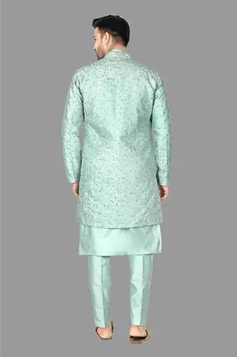 Mens front open semi indo with pattern stitched kurta and churidar    indo-western-dresses