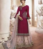Maroon rangoli georgette semi stitched wedding sharara suit