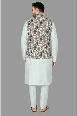 Mens solid stitched kurta with churidar kurta-jacket-set 5
