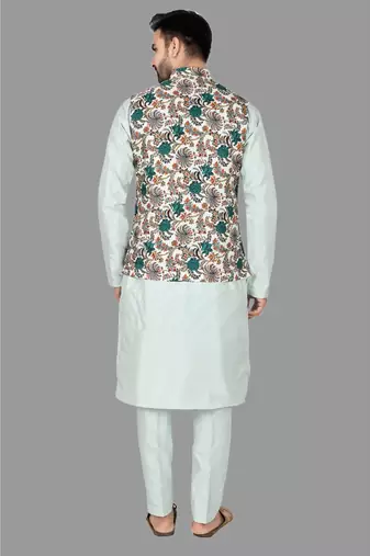 Mens solid stitched kurta with churidar kurta-jacket-set