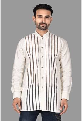 Mens designer wear pattern stitched open kurta with attached jacket without button men-kurtas 1