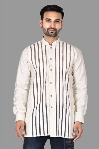 Mens designer wear pattern stitched open kurta with attached jacket without button men-kurtas