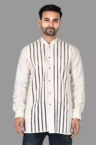 Mens designer wear pattern stitched open kurta with attached jacket without button men-kurtas