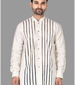 Mens designer wear pattern stitched open kurta with attached jacket without button men-kurtas