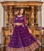 Women's Purple Faux Georgette Sequins with Thread Embroidered Lehenga Choli Set