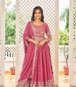 Women's Pink Faux Georgette 7MM Sequins Embroidered Lehenga Choli Set