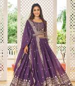Women's Purple Faux Georgette 7MM Sequins Embroidered Lehenga Choli Set