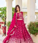 Women's Rani Pink Faux Georgette Sequins Embroidered Lehenga Choli Set