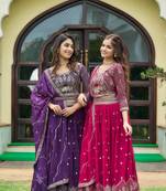 Women's Purple & Rani Pink Faux Georgette Sequins Embroidered Lehenga Choli Combo Set