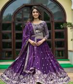 Women's Purple Faux Georgette Sequins Embroidered Lehenga Choli Set