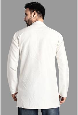 Mens designer wear pattern stitched open kurta with attached jacket without button men-kurtas 5