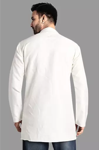 Mens designer wear pattern stitched open kurta with attached jacket without button men-kurtas
