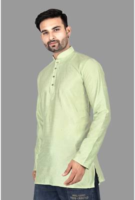 Mens designer wear pattern stitched open kurta with attached jacket without button men-kurtas 3