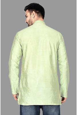 Mens designer wear pattern stitched open kurta with attached jacket without button men-kurtas 5