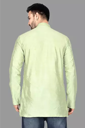 Mens designer wear pattern stitched open kurta with attached jacket without button men-kurtas